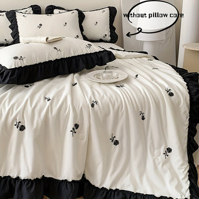 3-teiliges Bettwäsche-Set, Bestickte Rosen-Decke