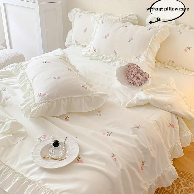 3-teiliges Bettwäsche-Set, Bestickte Rosen-Decke