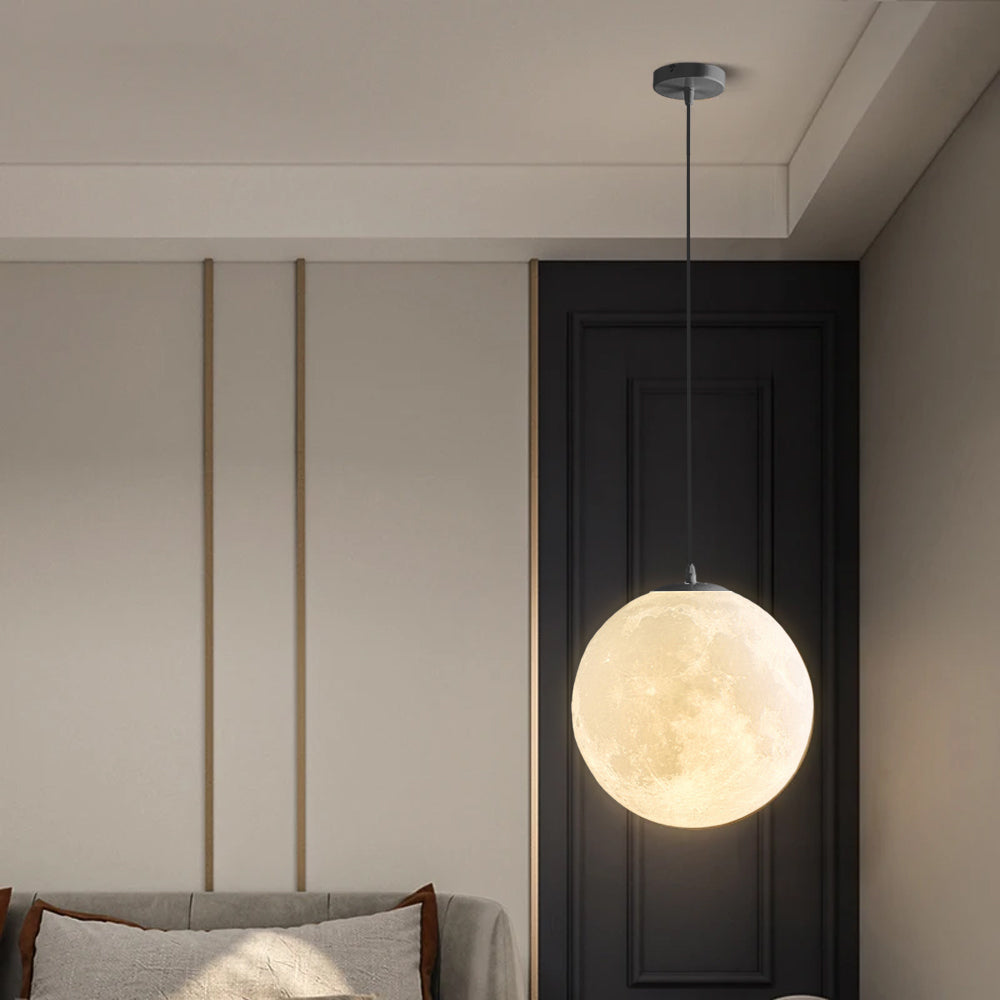 3D runde Mond Anhängerlampe - Weiße Deckenlampe mit Monddesign für Schlafzimmer & Wohnzimmer