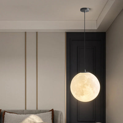 3D runde Mond Anhängerlampe - Weiße Deckenlampe mit Monddesign für Schlafzimmer & Wohnzimmer