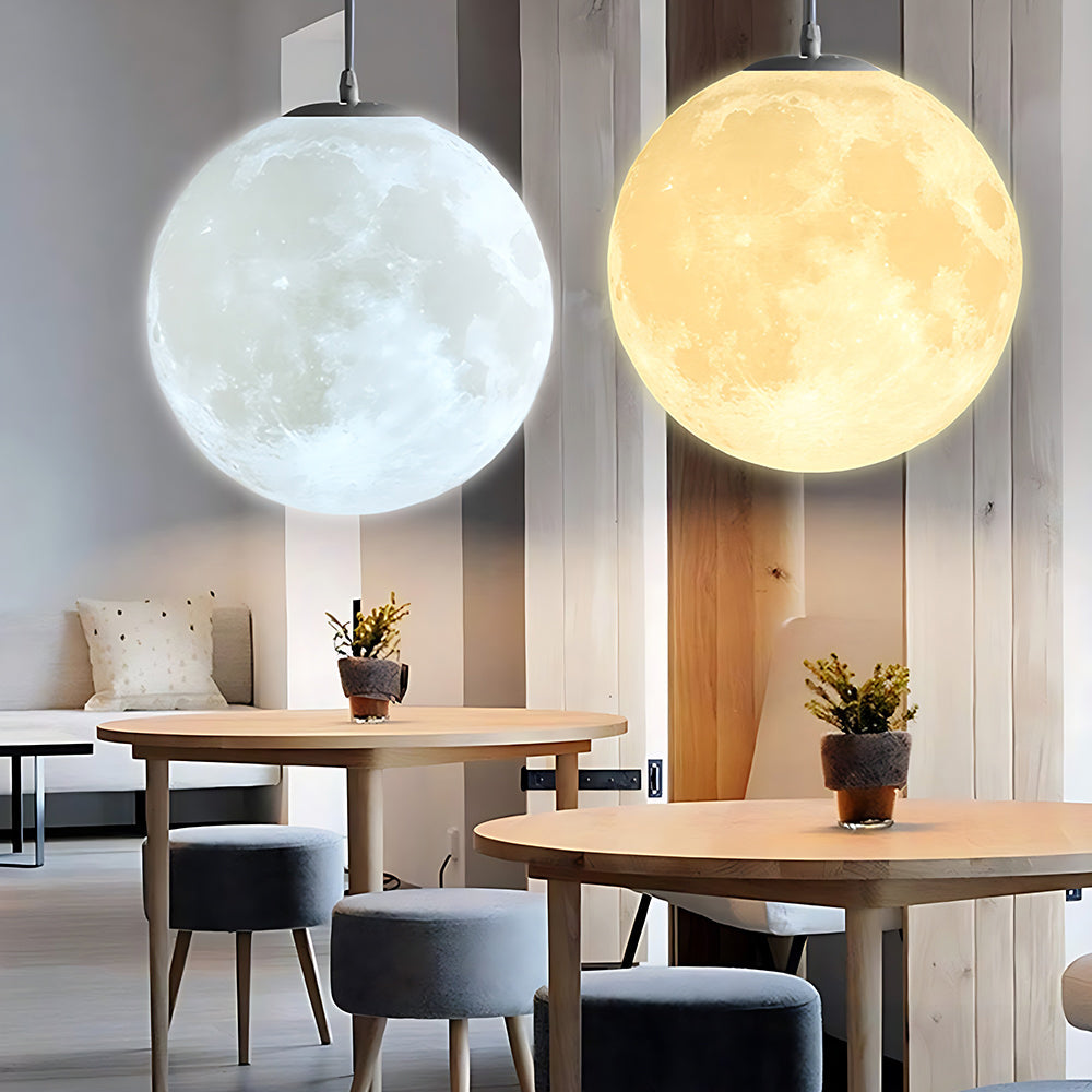 3D runde Mond Anhängerlampe - Weiße Deckenlampe mit Monddesign für Schlafzimmer & Wohnzimmer