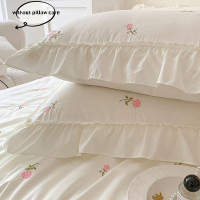 3-teiliges Bettwäsche-Set, Bestickte Rosen-Decke