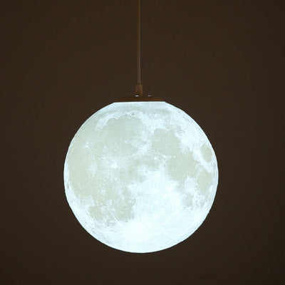 3D runde Mond Anhängerlampe - Weiße Deckenlampe mit Monddesign für Schlafzimmer & Wohnzimmer