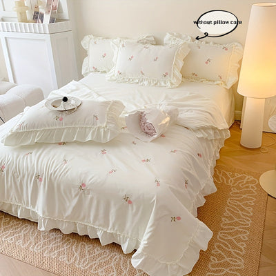 3-teiliges Bettwäsche-Set, Bestickte Rosen-Decke