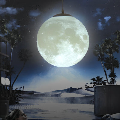 3D runde Mond Anhängerlampe - Weiße Deckenlampe mit Monddesign für Schlafzimmer & Wohnzimmer