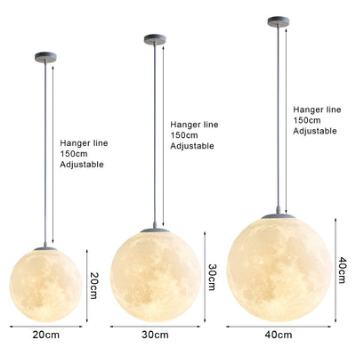 3D runde Mond Anhängerlampe - Weiße Deckenlampe mit Monddesign für Schlafzimmer & Wohnzimmer