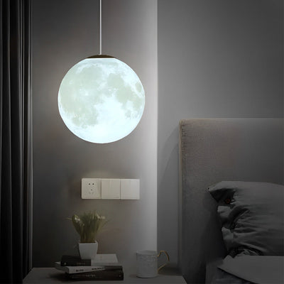 3D runde Mond Anhängerlampe - Weiße Deckenlampe mit Monddesign für Schlafzimmer & Wohnzimmer