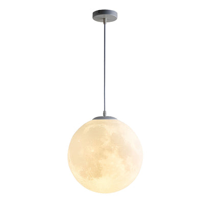3D runde Mond Anhängerlampe - Weiße Deckenlampe mit Monddesign für Schlafzimmer & Wohnzimmer