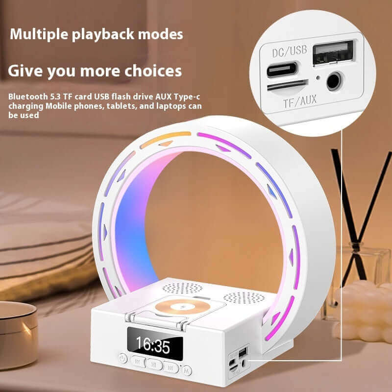 4 In 1 Wireless Bluetooth Lautsprecher Ladepad Nachtlampe Mit Wecker Tageslicht Für Schlafzimmer Unterstützt USB-Laufwerk TF-Karte