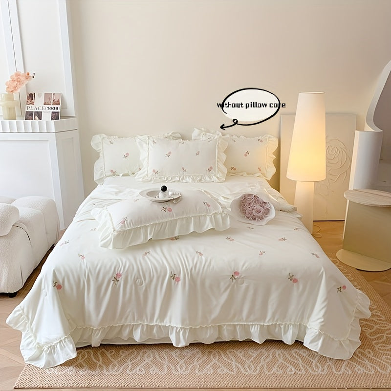 3-teiliges Bettwäsche-Set, Bestickte Rosen-Decke