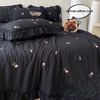 3-teiliges Bettwäsche-Set, Bestickte Rosen-Decke
