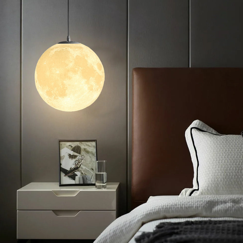 3D runde Mond Anhängerlampe - Weiße Deckenlampe mit Monddesign für Schlafzimmer & Wohnzimmer