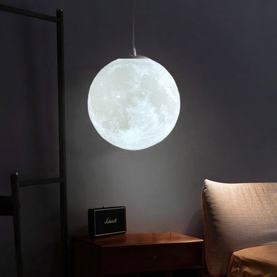 3D runde Mond Anhängerlampe - Weiße Deckenlampe mit Monddesign für Schlafzimmer & Wohnzimmer