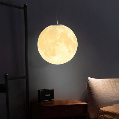 3D runde Mond Anhängerlampe - Weiße Deckenlampe mit Monddesign für Schlafzimmer & Wohnzimmer