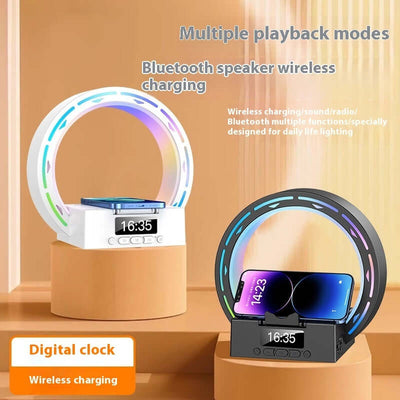 4 In 1 Wireless Bluetooth Lautsprecher Ladepad Nachtlampe Mit Wecker Tageslicht Für Schlafzimmer Unterstützt USB-Laufwerk TF-Karte