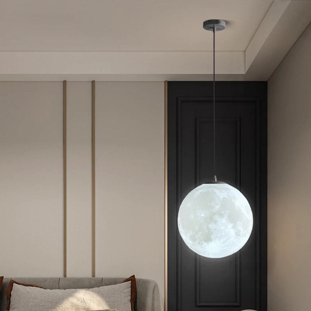 3D runde Mond Anhängerlampe - Weiße Deckenlampe mit Monddesign für Schlafzimmer & Wohnzimmer