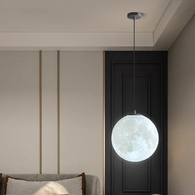 3D runde Mond Anhängerlampe - Weiße Deckenlampe mit Monddesign für Schlafzimmer & Wohnzimmer