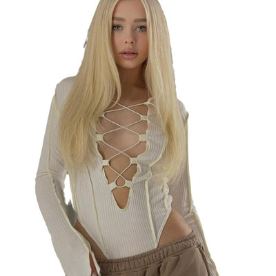 Damen langärmeliger Bodysuit mit raffiniertem Schnürdesign und figurschmeichelndem Schnitt WOLFF
