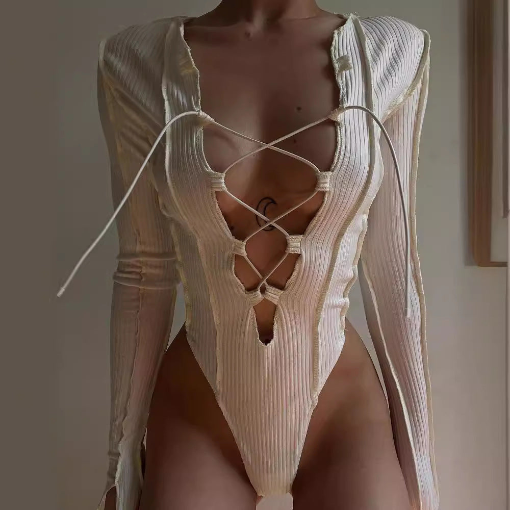 Damen langärmeliger Bodysuit mit raffiniertem Schnürdesign und figurschmeichelndem Schnitt WOLFF