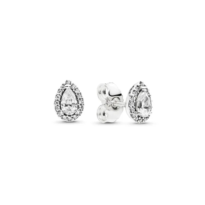 925 Sterling Silber Ohrstecker Klare Funken Krone Herz Tropfen Halo Ohrringe Für Frauen Hochzeitsfeier Schmuck Geschenk