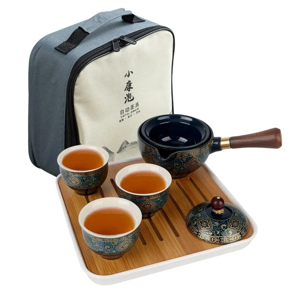 360-Grad-Rotations-Teebereiter und Teesieb, Keramik-Teetasse für Puer-Porzellan, chinesisches Gongfu-Teeset, Blumen, exquisite Form