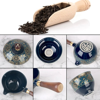 360-Grad-Rotations-Teebereiter und Teesieb, Keramik-Teetasse für Puer-Porzellan, chinesisches Gongfu-Teeset, Blumen, exquisite Form
