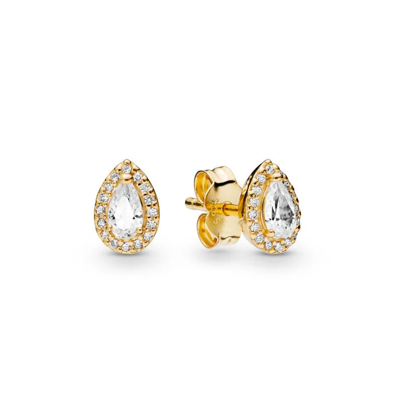 925 Sterling Silber Ohrstecker Klare Funken Krone Herz Tropfen Halo Ohrringe Für Frauen Hochzeitsfeier Schmuck Geschenk