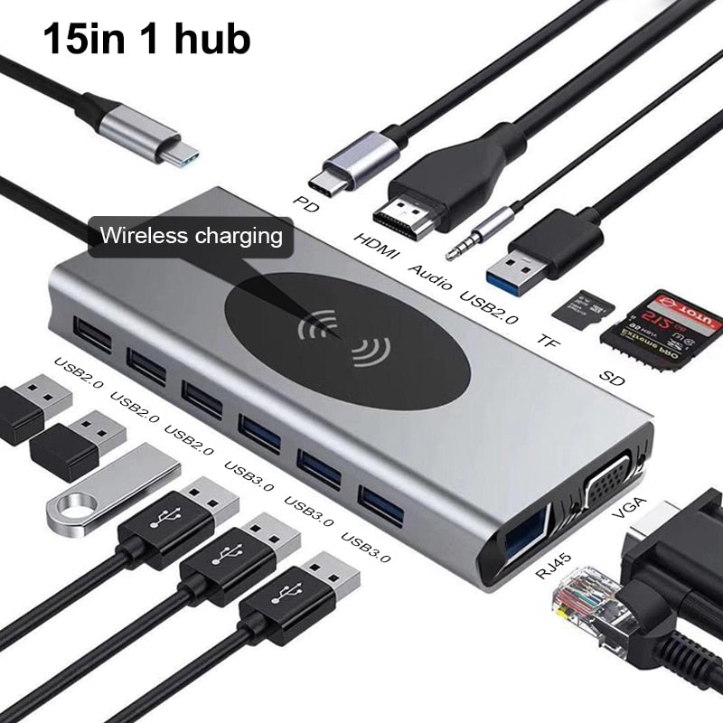 15in1 USB-C Wireless-Ladestation Dockingstation