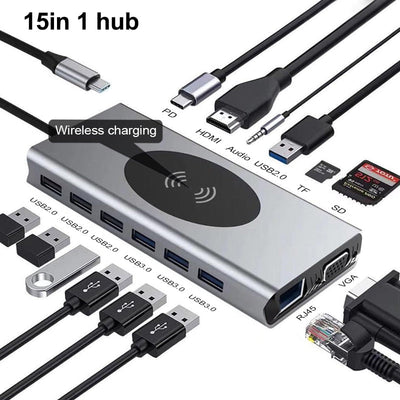 15in1 USB-C Wireless-Ladestation Dockingstation