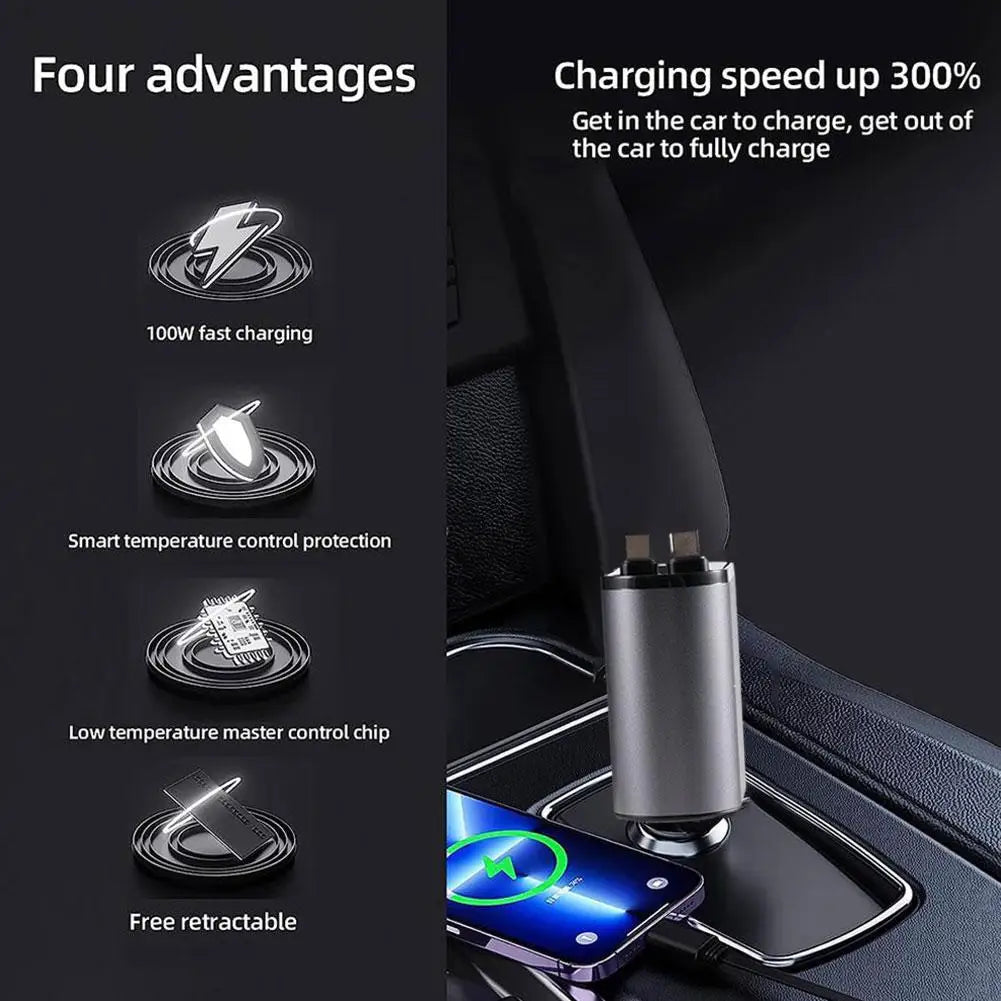 4in1 Rückziehbarer Schnelllade-Autoladegerät