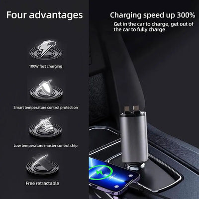 4in1 Rückziehbarer Schnelllade-Autoladegerät