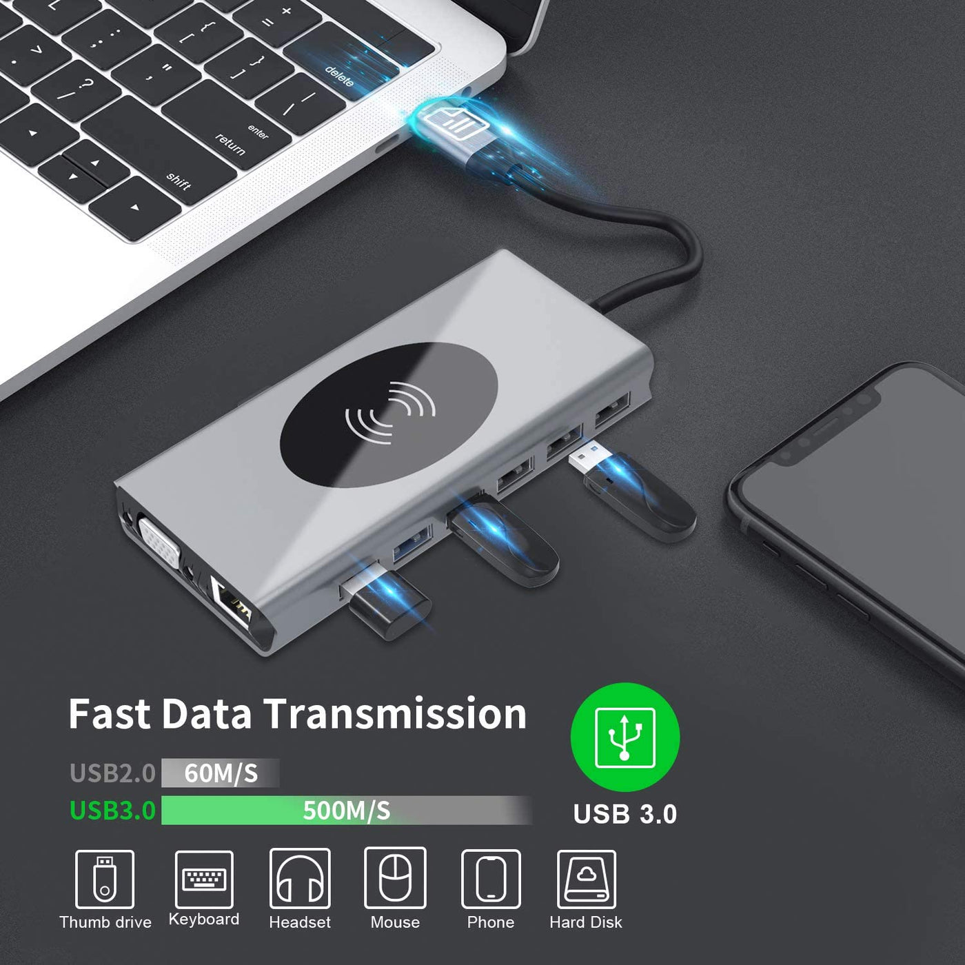 15in1 USB-C Wireless-Ladestation Dockingstation