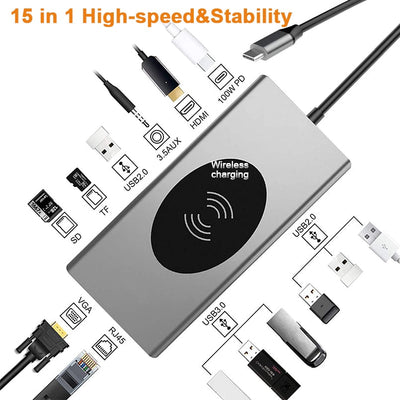 15in1 USB-C Wireless-Ladestation Dockingstation
