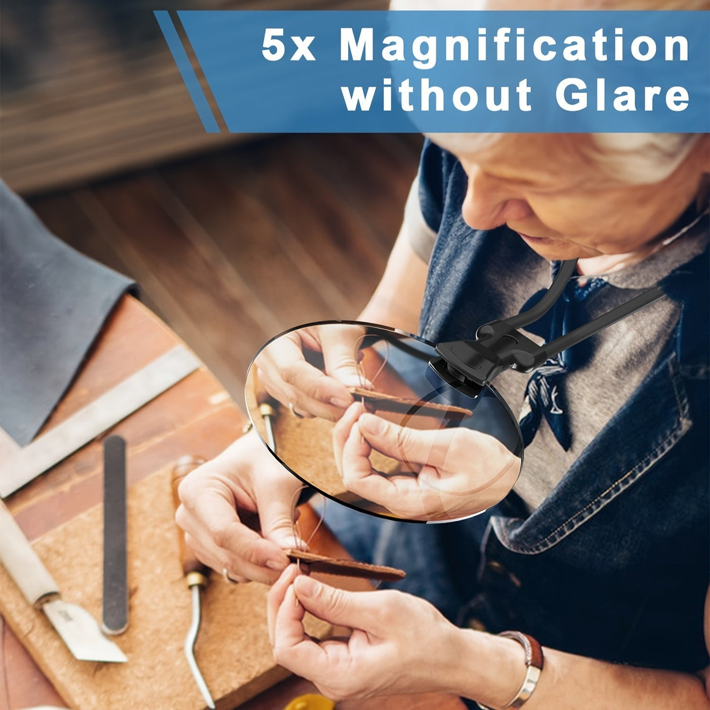 5X Vergrößerungsglas Pro – Hands-Free verstellbare Nackenlupe für Senioren und Menschen mit Sehschwäche – Perfekt zum Lesen, Nähen, Basteln und Prüfen