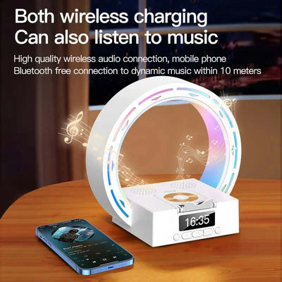 4 In 1 Wireless Bluetooth Lautsprecher Ladepad Nachtlampe Mit Wecker Tageslicht Für Schlafzimmer Unterstützt USB-Laufwerk TF-Karte