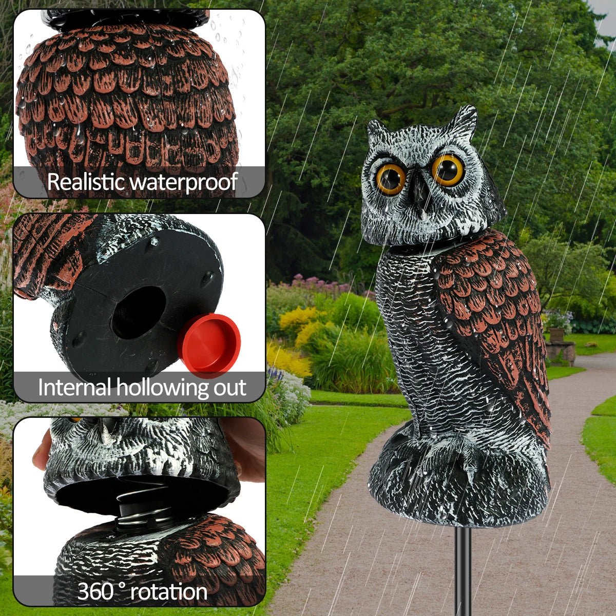 360° schwenkbarer Eulenkopf, Vogelschreck, realistische Eulen-Taubenabwehr, Abwehrmittel für den Garten, beste Taubenabwehr in Großbritannien