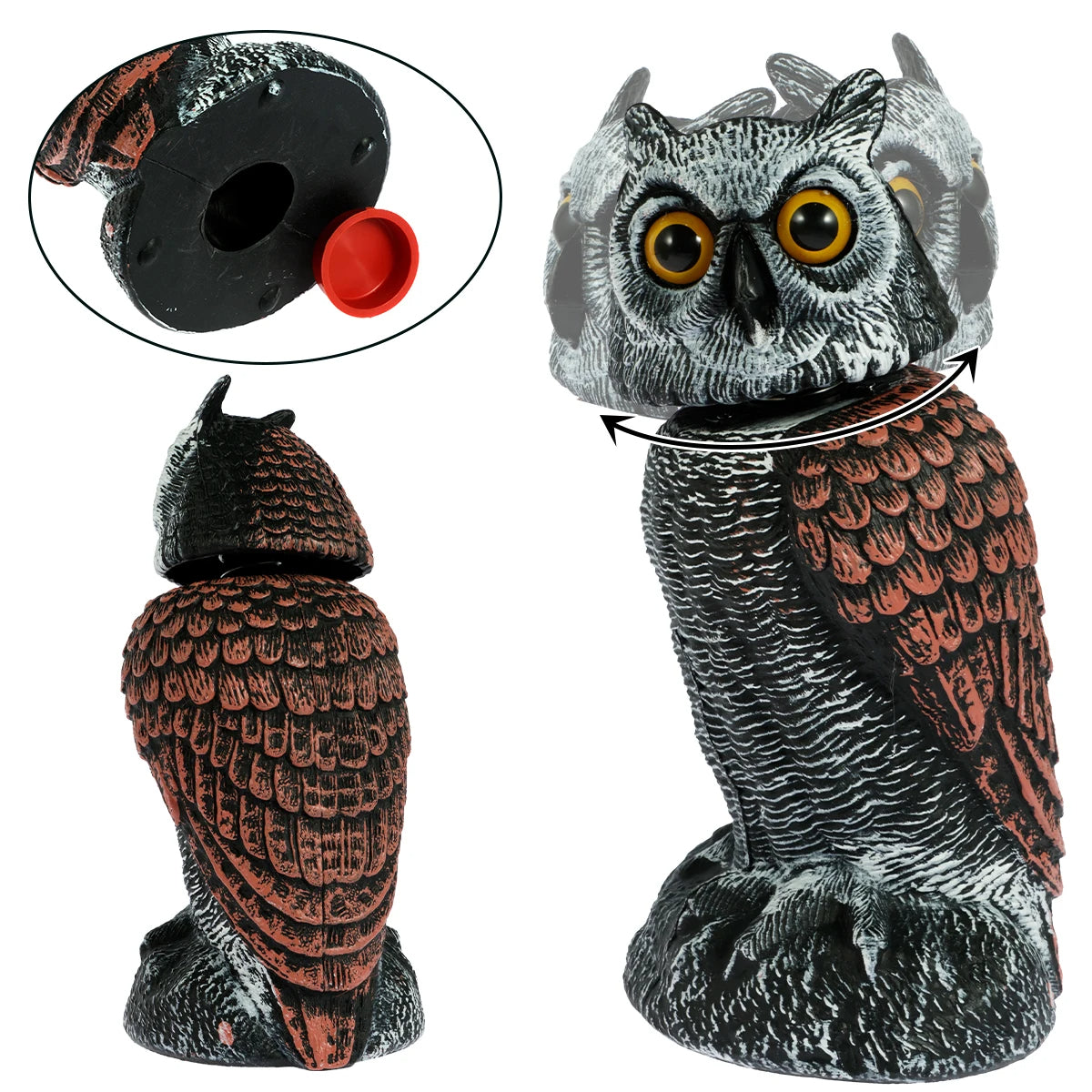 360° schwenkbarer Eulenkopf, Vogelschreck, realistische Eulen-Taubenabwehr, Abwehrmittel für den Garten, beste Taubenabwehr in Großbritannien