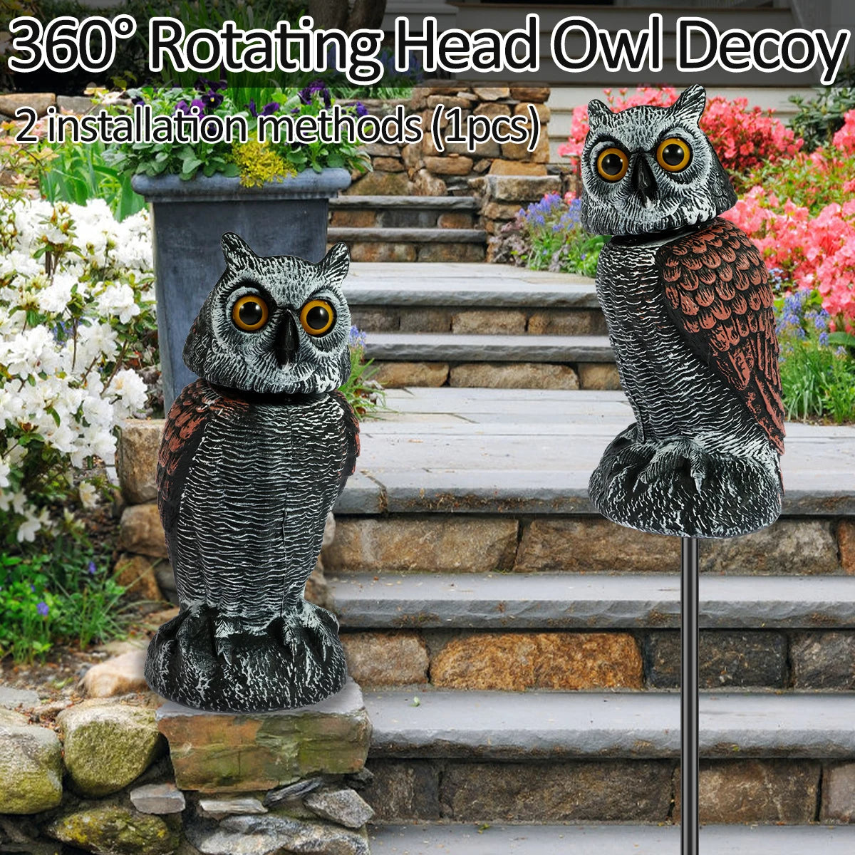 360° schwenkbarer Eulenkopf, Vogelschreck, realistische Eulen-Taubenabwehr, Abwehrmittel für den Garten, beste Taubenabwehr in Großbritannien