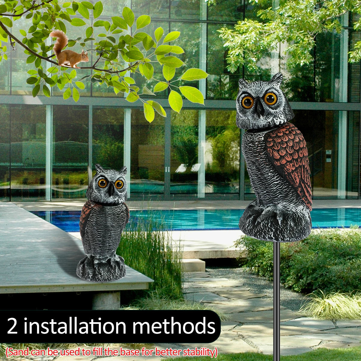 360° schwenkbarer Eulenkopf, Vogelschreck, realistische Eulen-Taubenabwehr, Abwehrmittel für den Garten, beste Taubenabwehr in Großbritannien