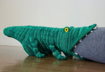3D Strickkrokodil-Socken