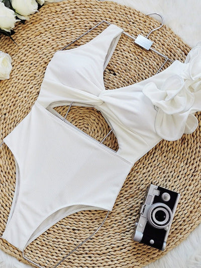 Avelena | Swimsuits Hohe Taille Rüsche Hohl Einteiler Badesuit