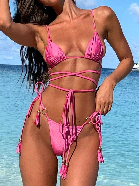 Avelena | Badeanzüge Schnürung Fransen Zweiteiliger Bikini