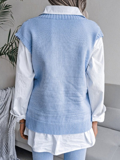 Vania® | Lässiger Strickpullover mit V-Ausschnitt und hohlen Diamanten für Damen