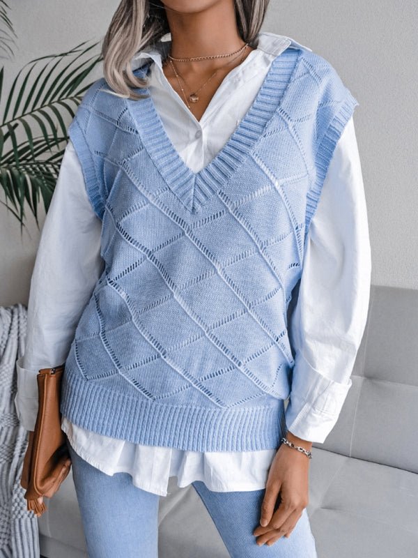 Vania® | Lässiger Strickpullover mit V-Ausschnitt und hohlen Diamanten für Damen