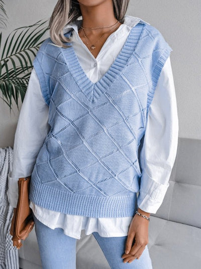 Vania® | Lässiger Strickpullover mit V-Ausschnitt und hohlen Diamanten für Damen